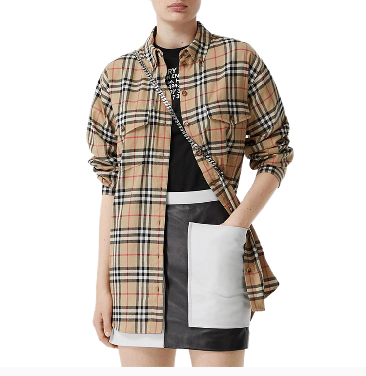 衬衫】burberry/博柏利【20春夏】女装 服装 卡其色格子棉质经典复古