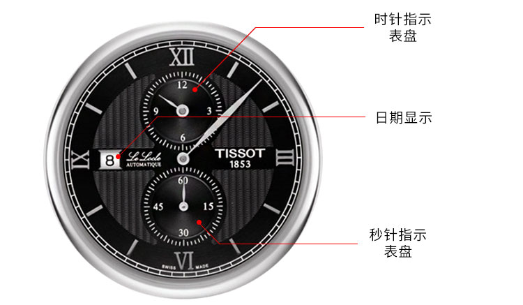 tissot/天梭 力洛克男表 日期顯示時尚大氣簡約男式機械手錶 皮帶黑銀