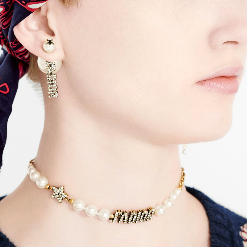 【包税】dior/迪奥 20jadior 女士镀金水晶和白色树脂珠子项链项圈