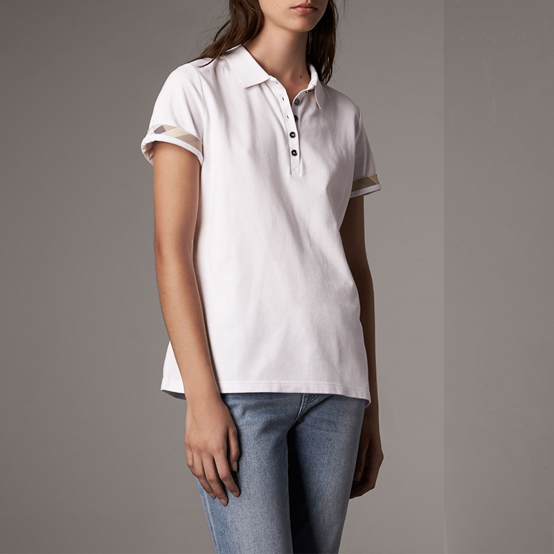 衫 经典款女士白色骑士绣标图案金属纽扣设计 时尚百搭棉质短袖polo衫