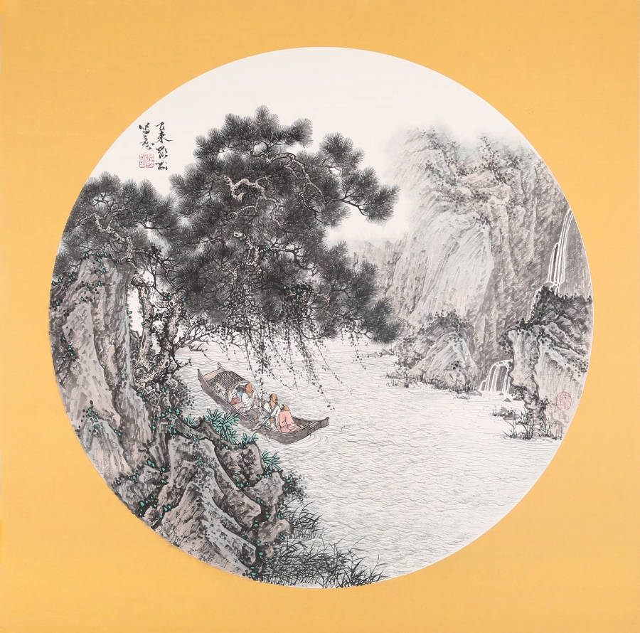 订制 吴显刚 《春江泛舟》 /58x58cm/传统水墨