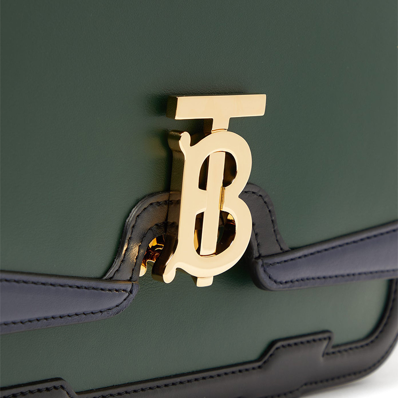 【包邮包税】burberry/博柏利 monogram tb系列 黑色拼接绿色皮革单肩