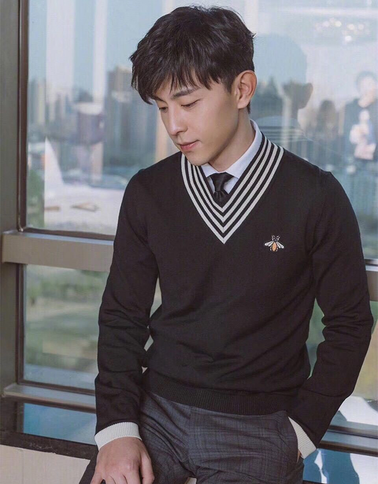 20秋冬 男装 服饰 鹿晗同款 羊毛v领蜜蜂刺绣时尚休闲 男士针织衣毛衣