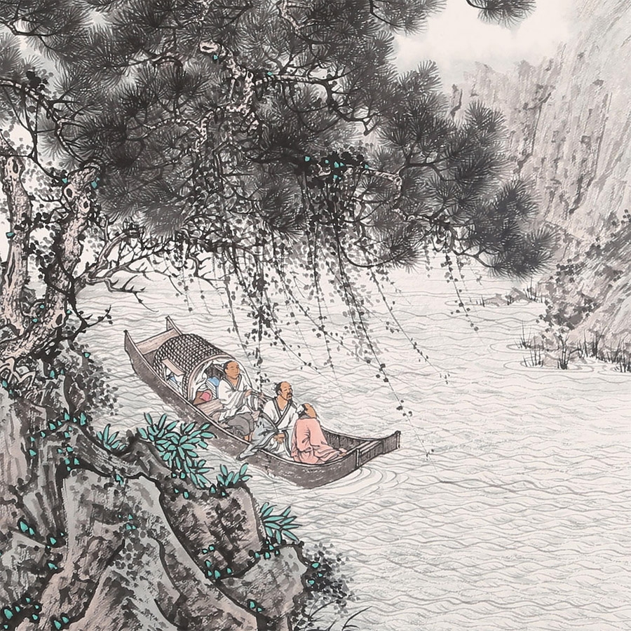 订制 吴显刚 《春江泛舟》 /58x58cm/传统水墨