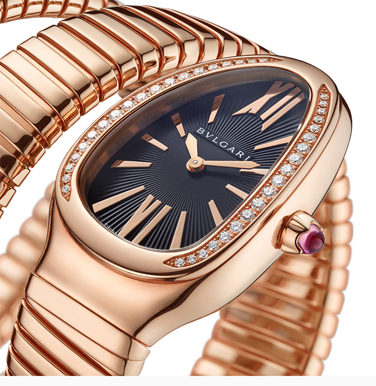 宝格丽 serpenti 系列 女士玫瑰金色18k金表带表壳切割钻石镶饰手表女