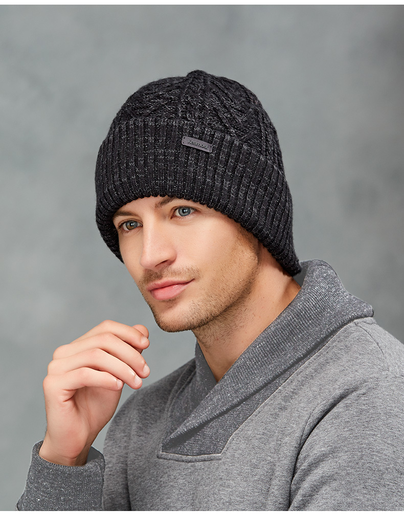 卡蒙护耳针织帽子男潮冬天保暖卷边双层加厚套头帽户外休闲毛线帽