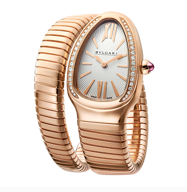 bvlgari/宝格丽 serpenti 系列 女士单螺旋腕表玫瑰金色18k金表带钻石