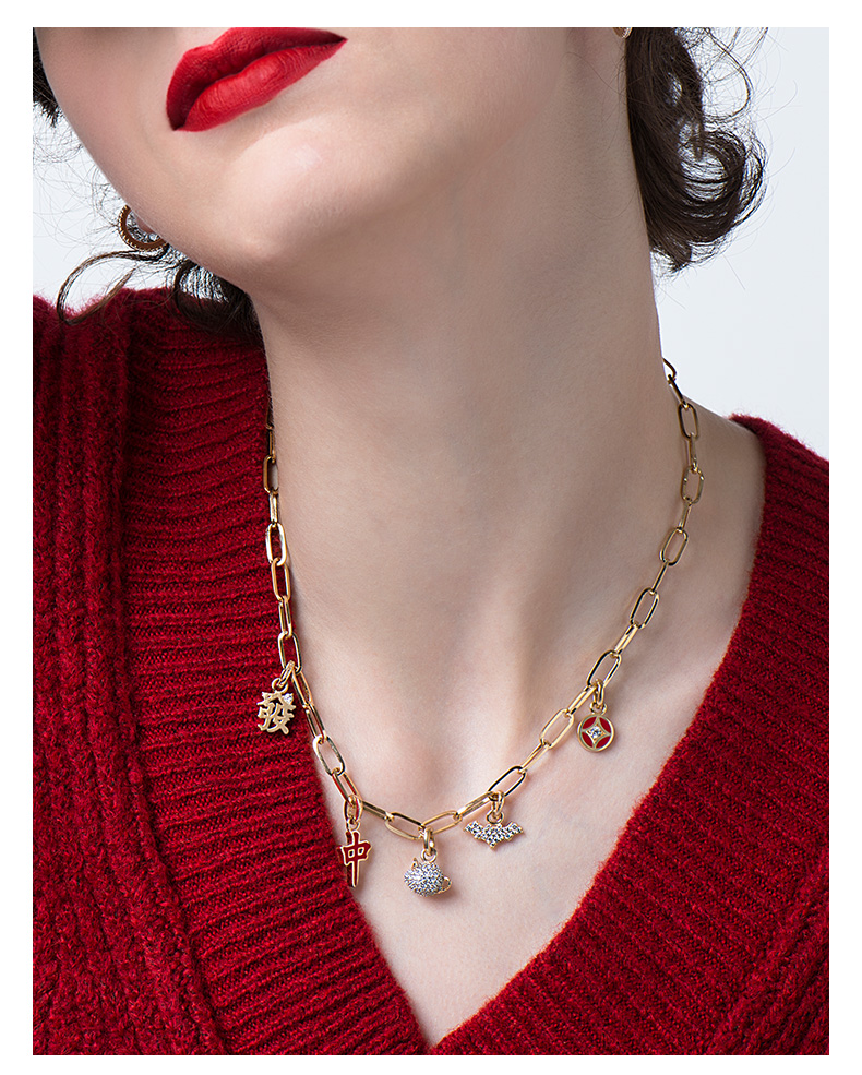 hefangjewelry/何方珠宝 萌趣小鼠系列 金色链条项链