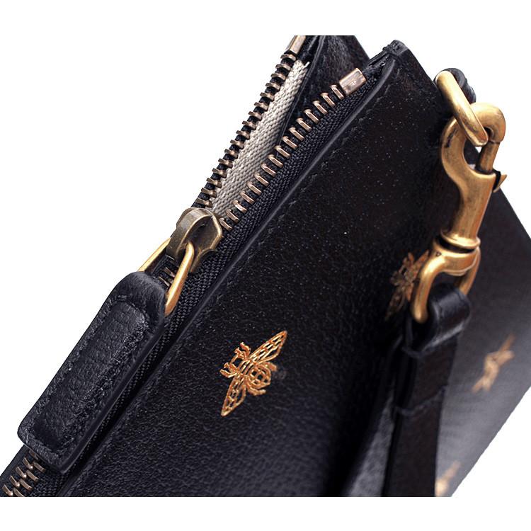 【满6000返1500】gucci/古驰 男士金色蜜蜂印花手拿包商务拉链牛皮革