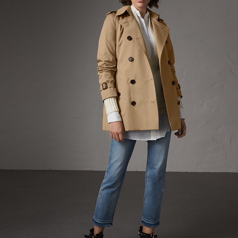 burberry/博柏利 女装风衣经典trench系列女士蜂蜜色短款肯辛顿版型棉