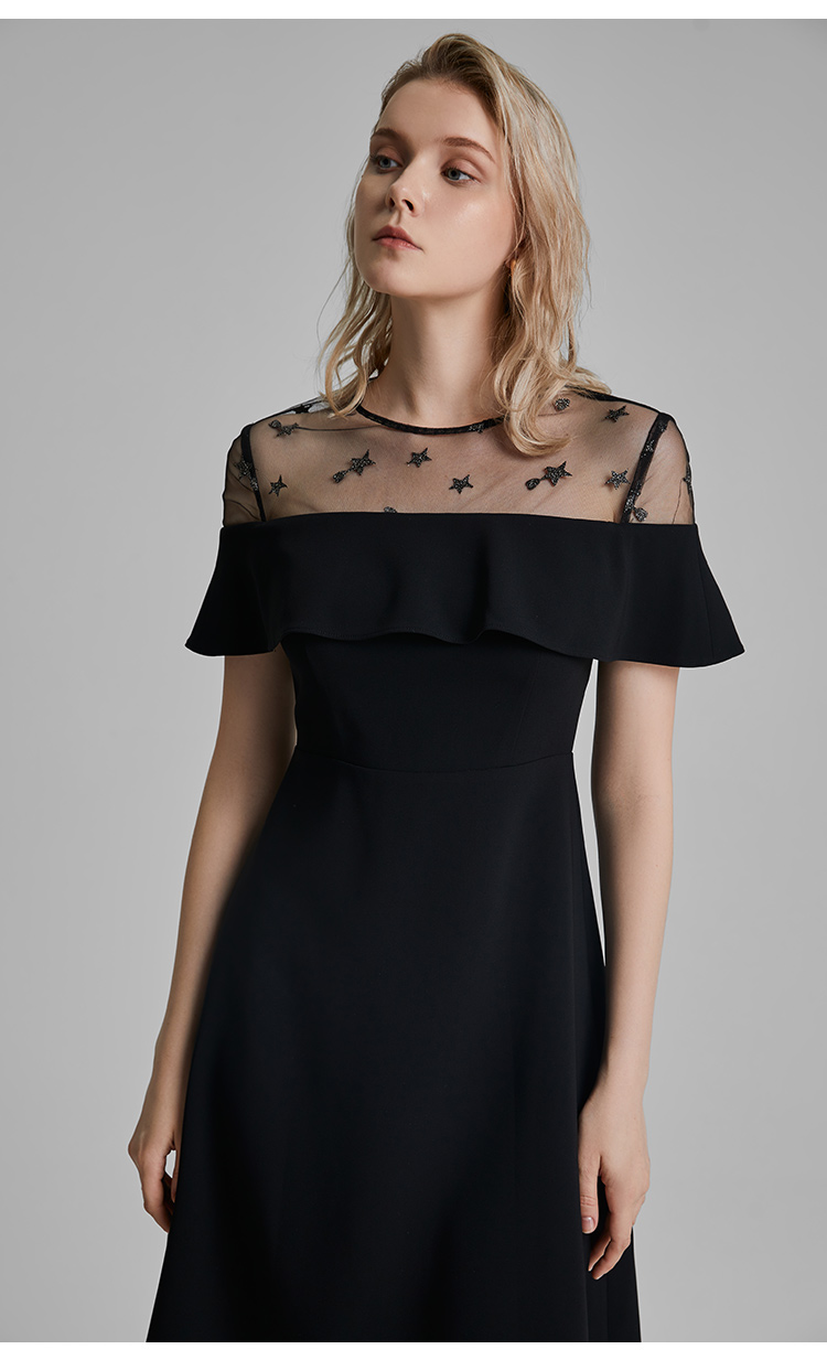 vvanderlust/vvanderlust 三醋酯拼接网纱 黑色 女士连衣裙s19aw-d27v