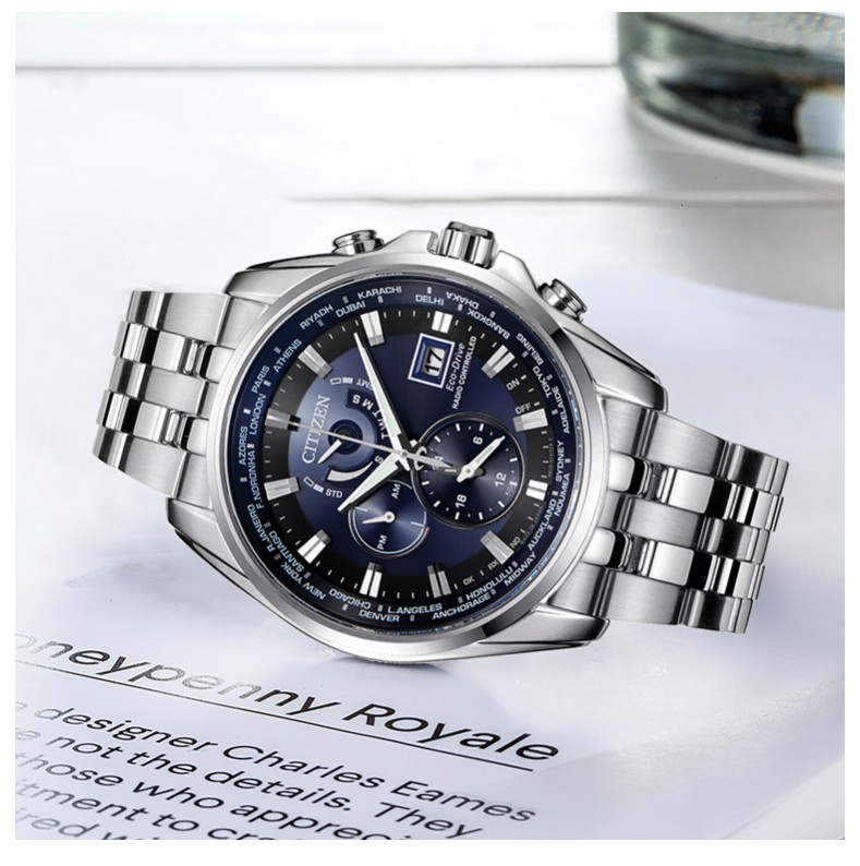 西铁城 光动能 防水 万年历 多局电波 钢带 男手表 at9031-52l