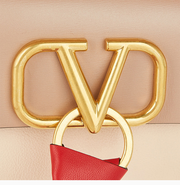 valentino/华伦天奴 20春夏 女士玫瑰金皮革金属徽标logo时尚简约翻盖