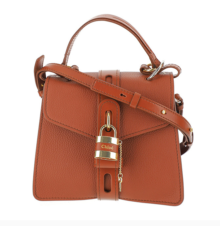 chloe/克洛伊 20春夏 女士黑色牛皮金色锁头装饰手提包单肩斜挎包