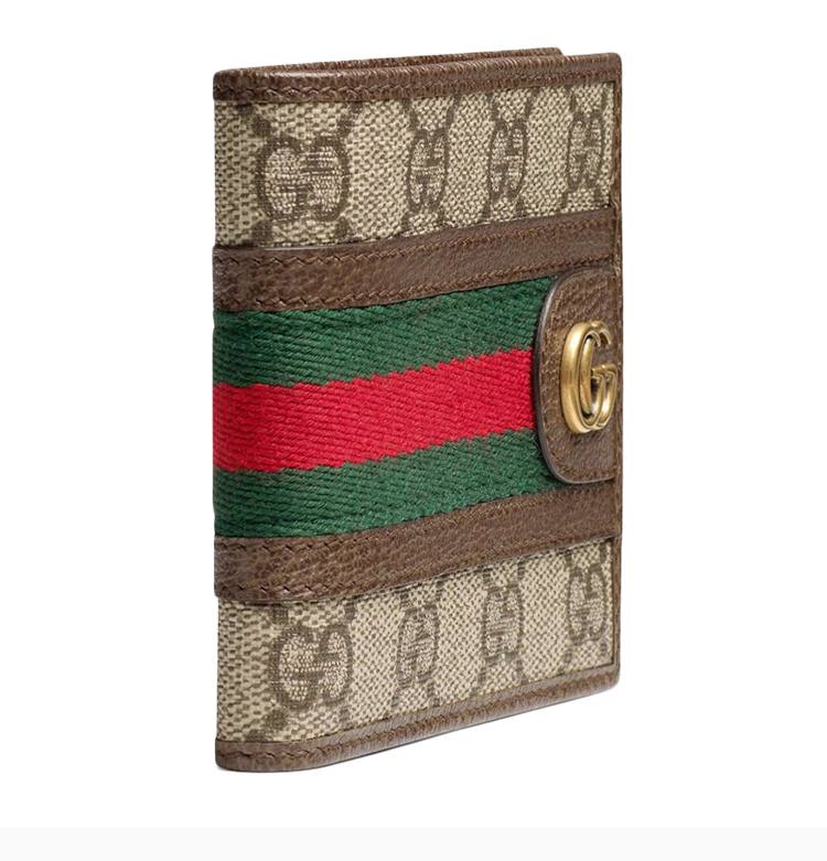 【包税】gucci/古驰 男士米色帆布配皮折叠金属logo短款钱包