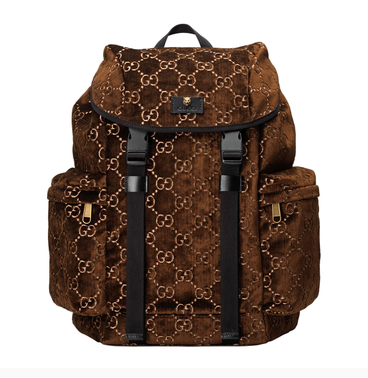 gucci/古驰 20春夏 女士,男士通用中号经典logo双g提花天鹅绒丝绒双肩