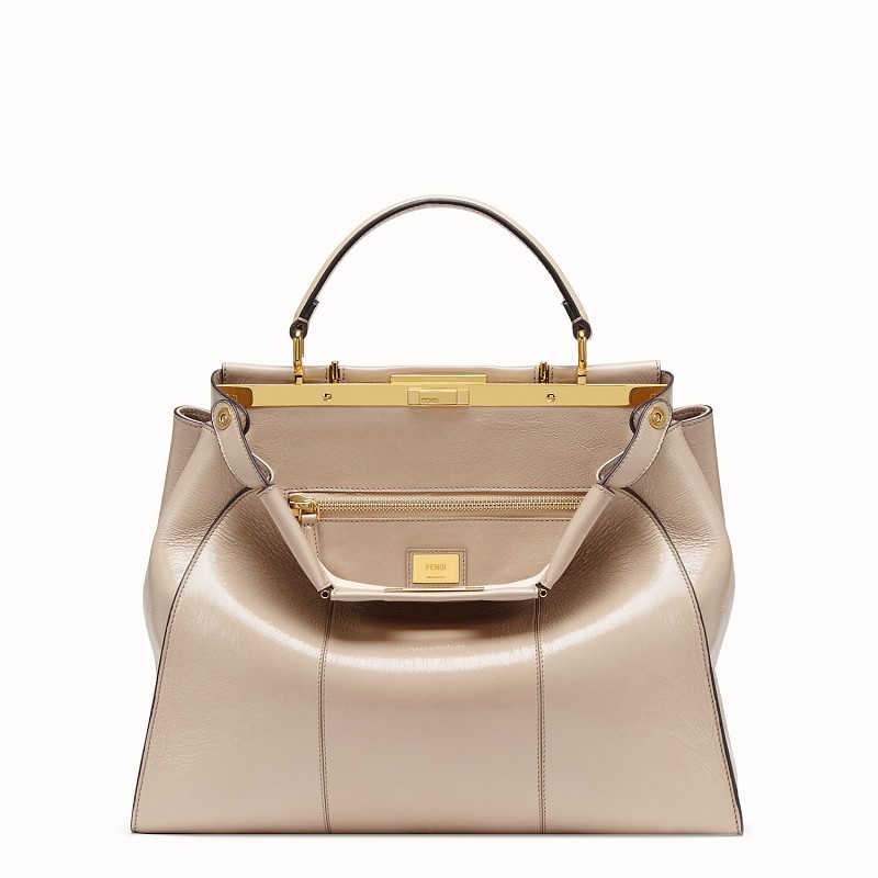 【包邮包税】fendi/芬迪 peekaboo iconic系列 大号浅粉色光泽羊皮