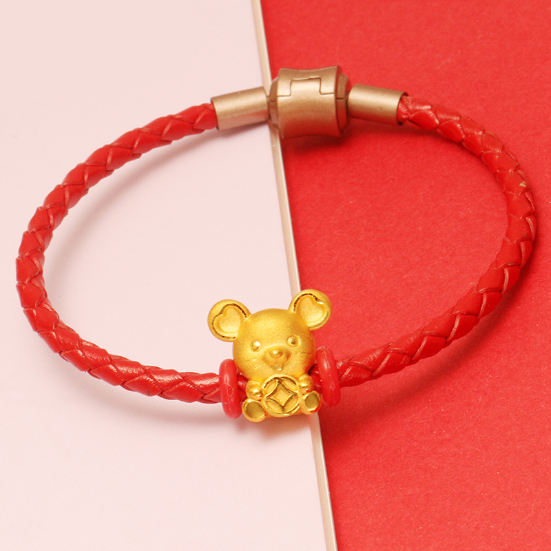 zhongguozhubao/中国珠宝 999足金招财十二生肖鼠黄金转运珠手链女小