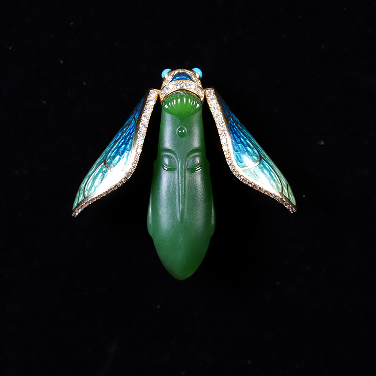 [品牌:zhuag jia jadeite/庄家翡翠]得大自在 | 听禅碧玉胸针