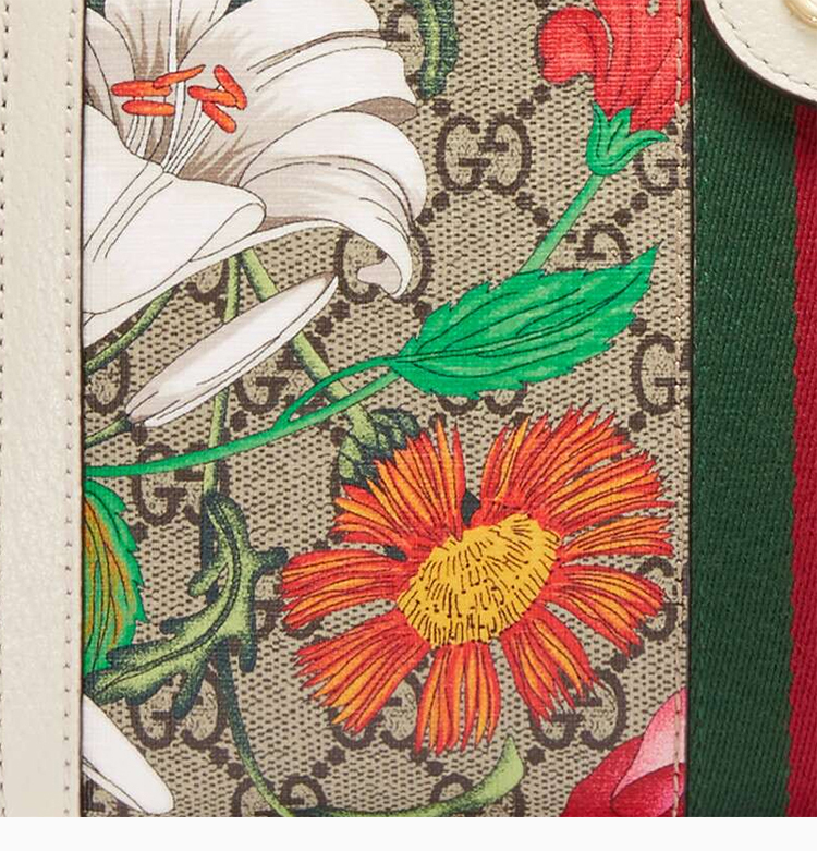 gucci/古驰 20春夏 杨幂同款 女士棕色帆布经典logo款花卉图案链条包