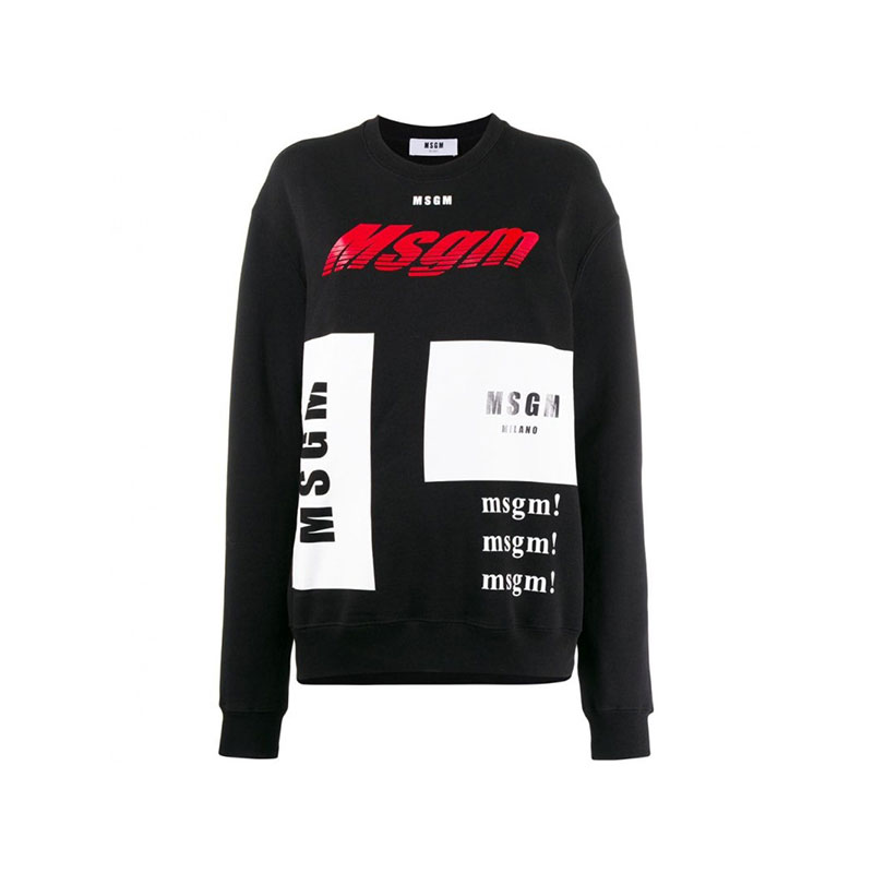 msgm/msgm 女士黑色加绒圆领卫衣背后字母印花女卫衣 2741mdm172