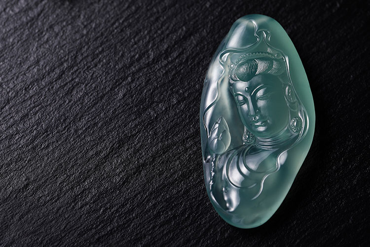 玉弘兴/玉弘兴 天然缅甸冰种晴水翡翠观音像