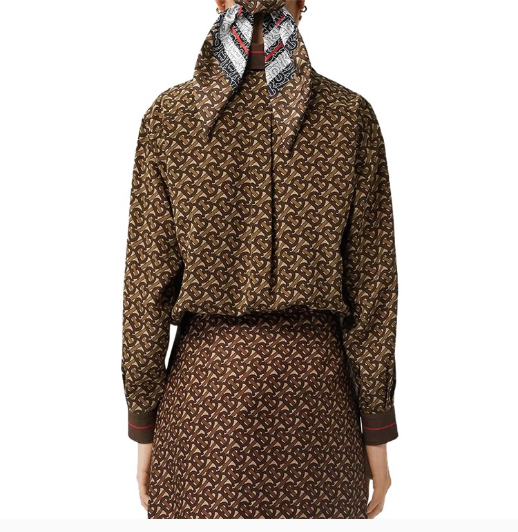 burberry/博柏利女裝 服裝 棕色絲綢經典logo款復古潮流 女士長袖襯衫