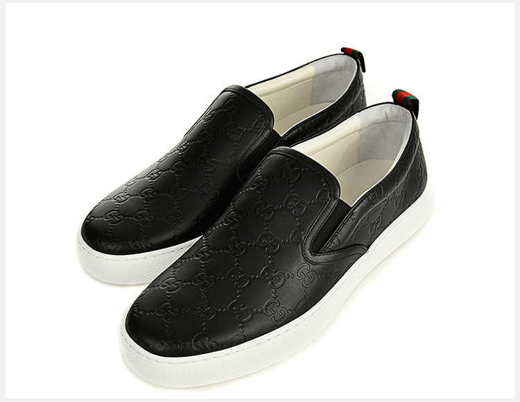 gucci/古驰 男士黑色牛皮压花signature低帮鞋平底鞋板鞋运动鞋休闲鞋