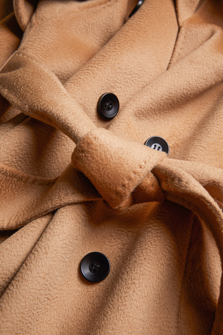 adoritz/阿朵丽兹 经典骆驼绒大衣女水波纹中长款外套驼色大衣连肩袖