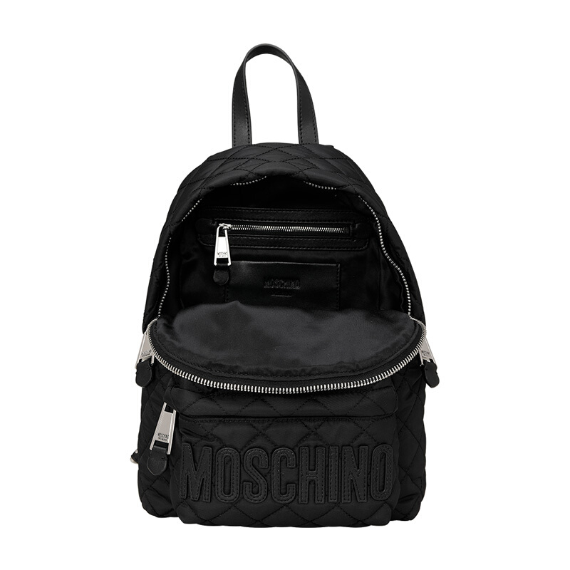 moschino/莫斯奇诺 女士黑色菱格logo标织物双肩包 背包 2 b 7608