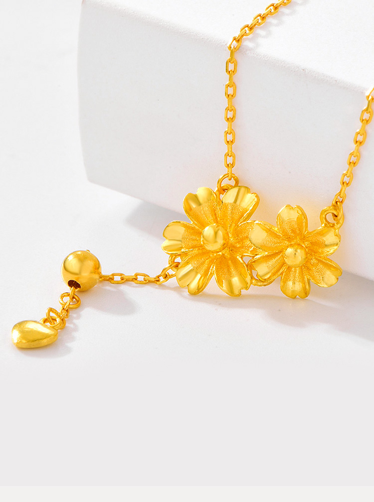sunfeel/赛菲尔 黄金项链女款 足金9999灿烂夏花显大花朵套链黄金饰品