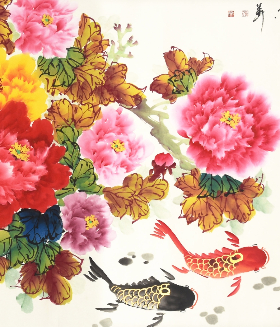 订制 秒杀-张惠文《国色天香》手工托芯 附赠锦盒/175x68cm/传统水墨