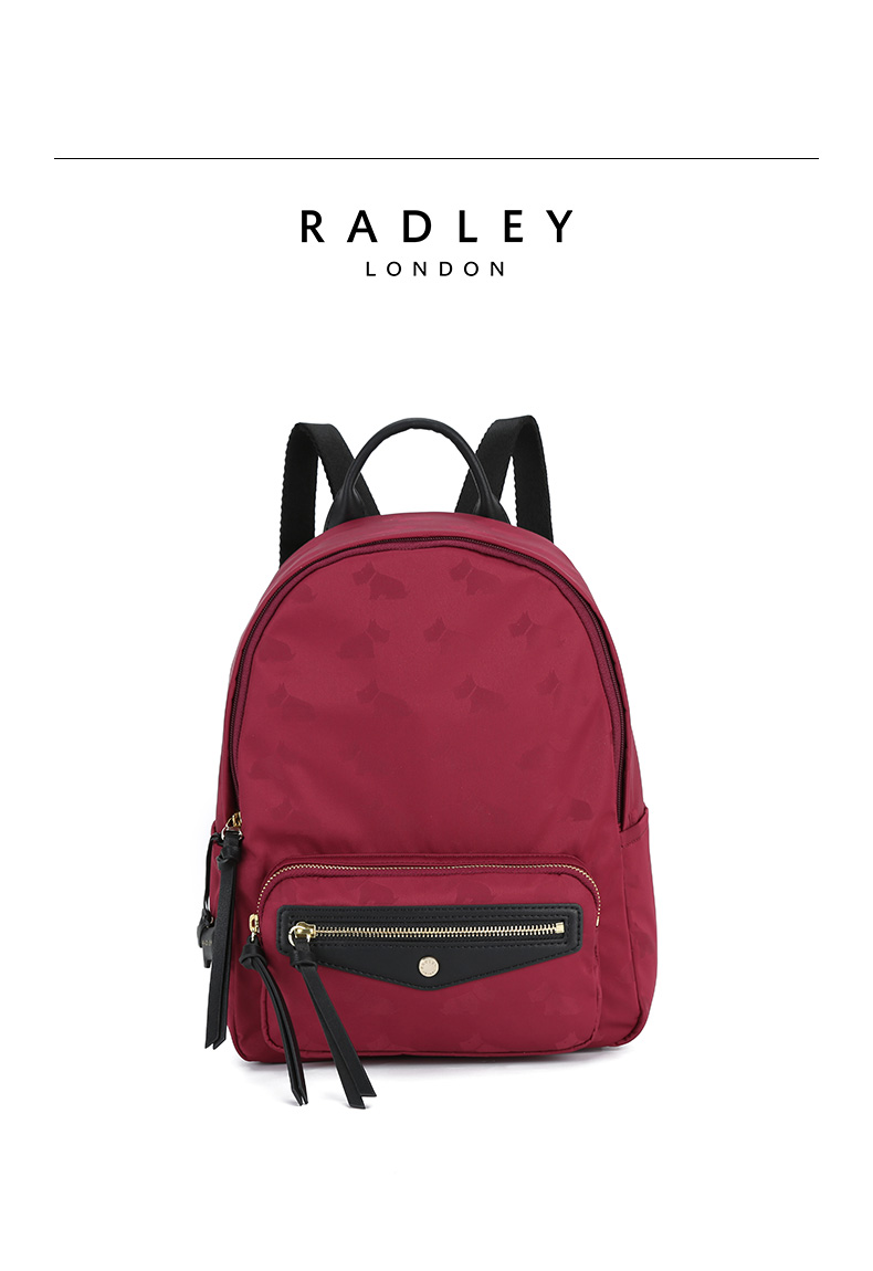 radley/蕾德莉英国经典小狗印花酒红色双肩背包旅行包织物/配皮2019