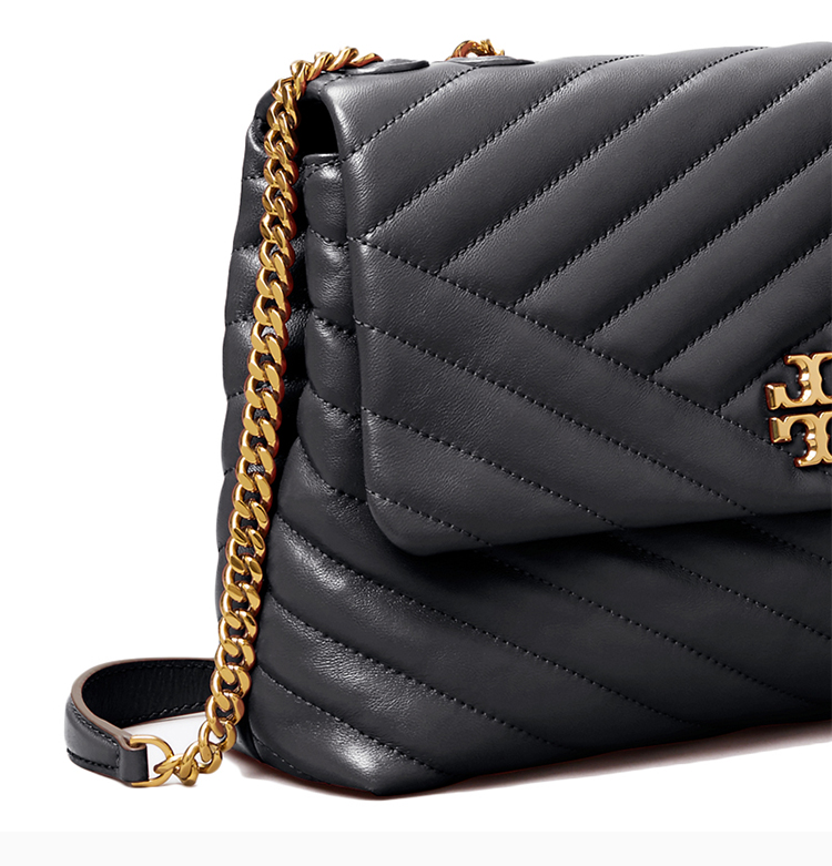 汤丽柏琦 kira系列 女士黑色人字型缝制皮革单肩包斜挎包链条包tb女包