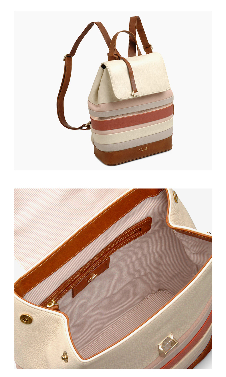 radley/蕾德莉英国 女士中号翻盖双肩背包牛皮条纹包新款女包15087