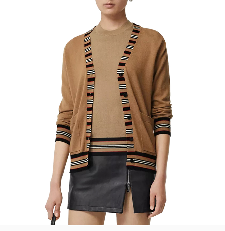 burberry/博柏利【20春夏】女装 服装 驼色羊毛多色拼接时尚 女士针织