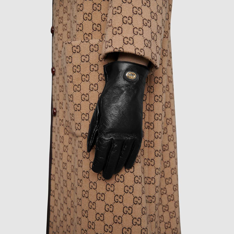 【20新款】gucci/古驰 黑色皮质g标志手套 598909 4hi60 1000
