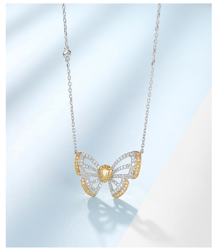 zocai/佐卡伊 18k金蝴蝶钻石项链女水滴形黄钻群镶锁骨链设计感锁骨链