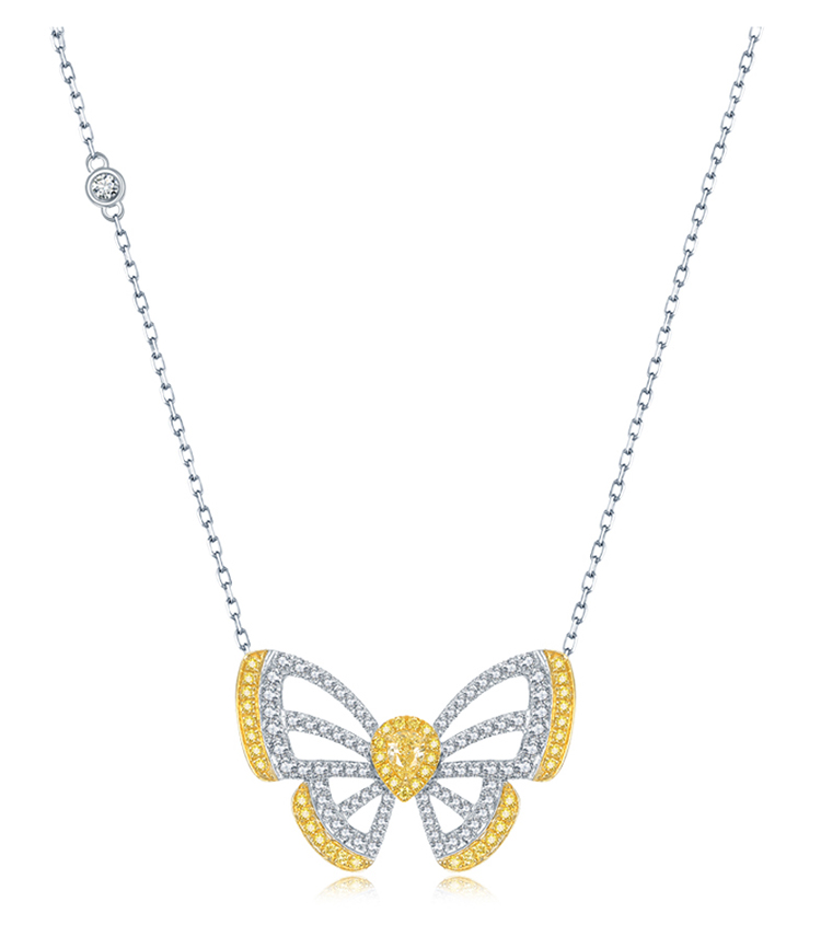 zocai/佐卡伊 18k金蝴蝶钻石项链女水滴形黄钻群镶锁骨链设计感锁骨链