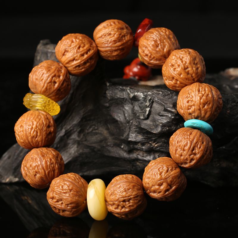 zhangs textiles/绣花张 男款菩提核桃配蜜蜡松石手串