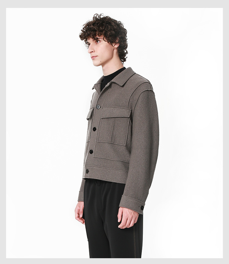 atelier 男士大衣 2019冬季新品男装针织工装口袋毛粒感羊毛夹克式