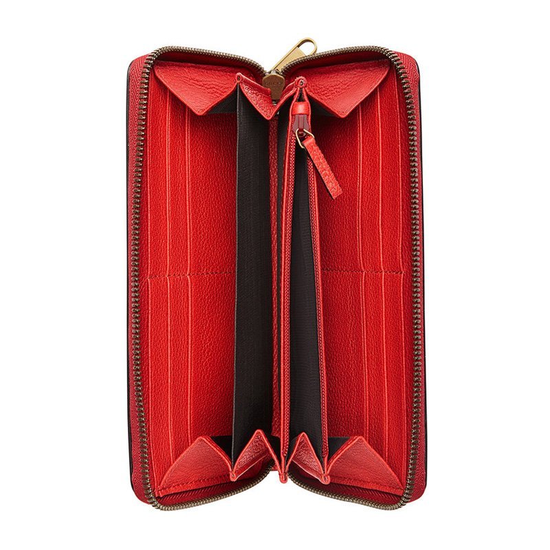 gucci/古驰 女士红色小牛皮logo标识时尚长款拉链钱包 496317 0gdat