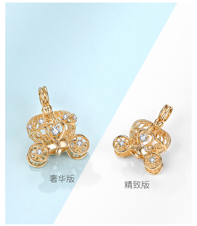 zocai/佐卡伊 18k金钻石吊坠南瓜马车镂空钻石项坠 现货