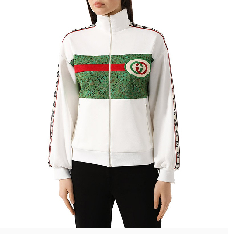 gucci古驰19秋冬女士白色棉质双gg刺绣logo长袖夹克