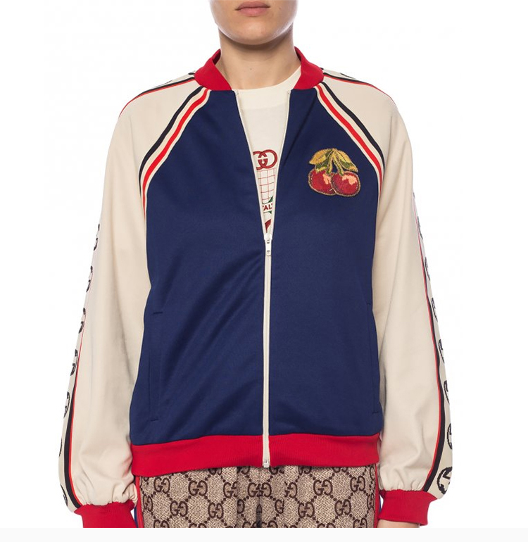gucci古驰19秋冬女士蓝色樱桃徽标运动休闲夹克外套