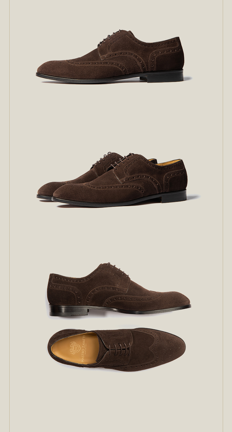 mastro zavatti 皮鞋2019年秋冬季新款意大利进口雕花布洛克休闲反绒