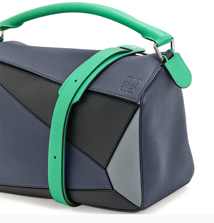 【包邮包税】loewe/罗意威 20春夏 puzzle系列 女士深蓝拼绿色小牛皮