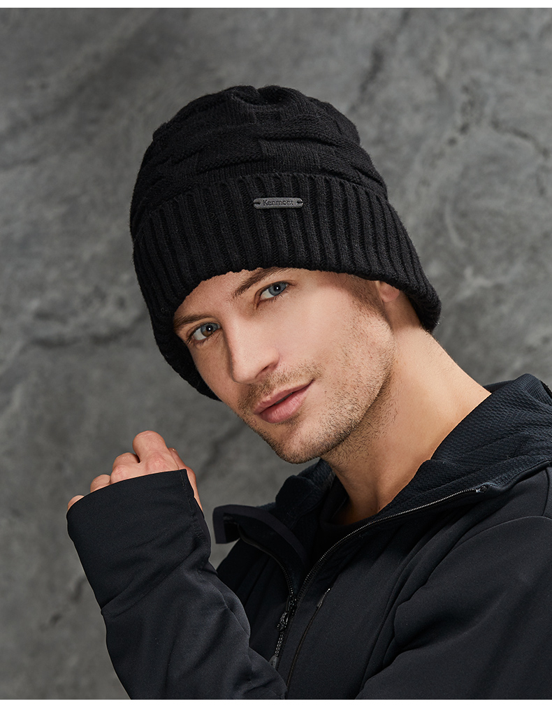 卡蒙飞行员毛线帽灰色针织帽男潮牌羊毛套头帽加绒加厚保暖包头帽