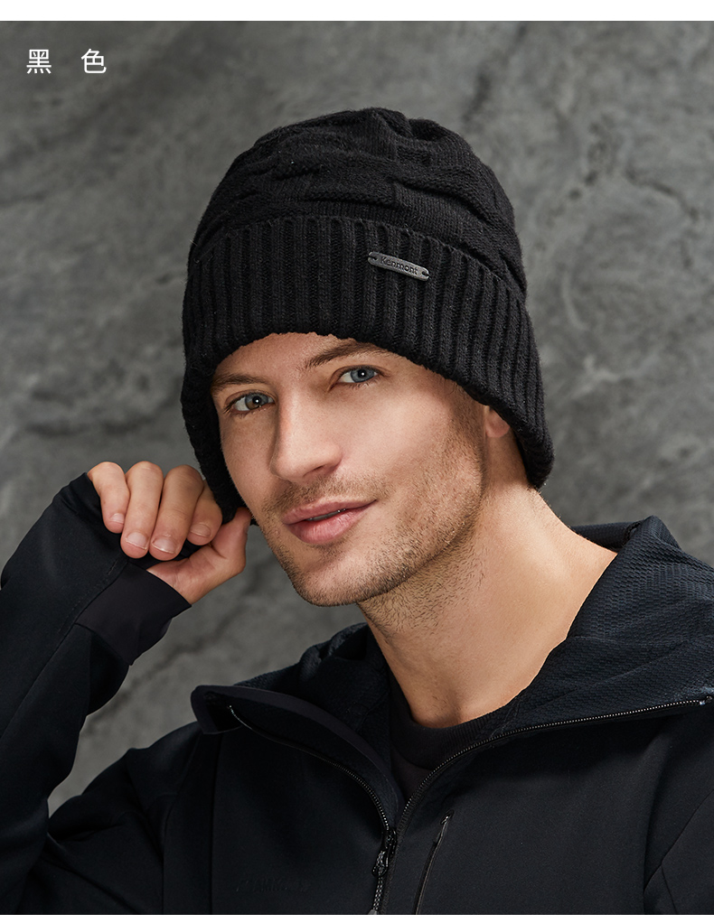 卡蒙飞行员毛线帽灰色针织帽男潮牌羊毛套头帽加绒加厚保暖包头帽