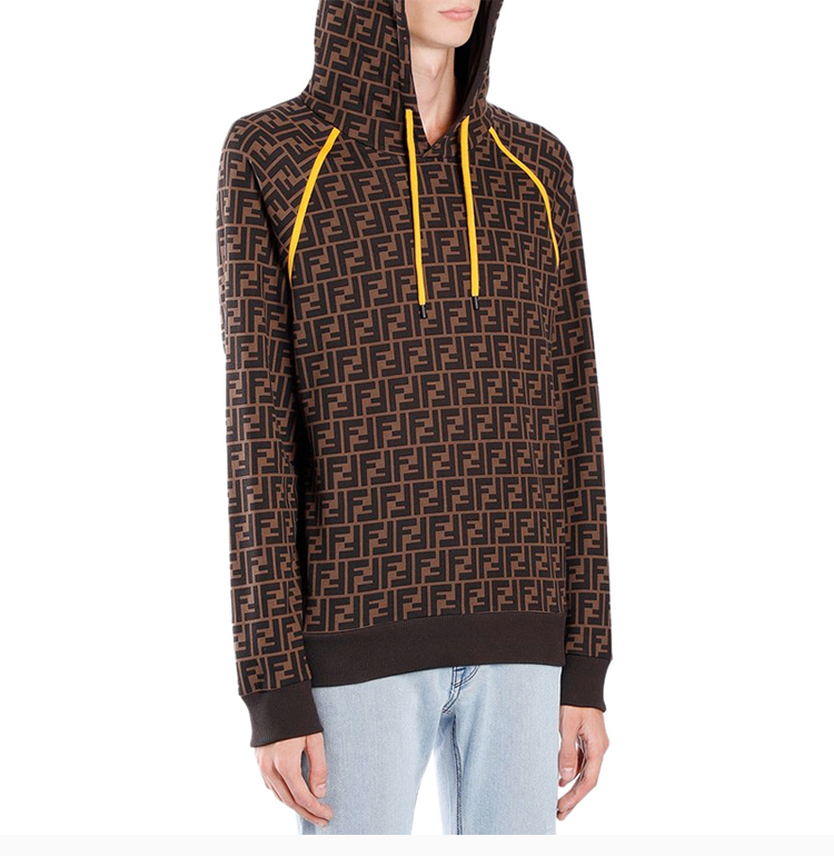 fendi/芬迪 男装 服饰 纯棉f标识字母印花复古休闲抽绳连帽男卫衣